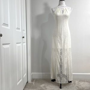 (NWT) | WHBM | Sleeveless Lace Maxi Dress in color: Ecru